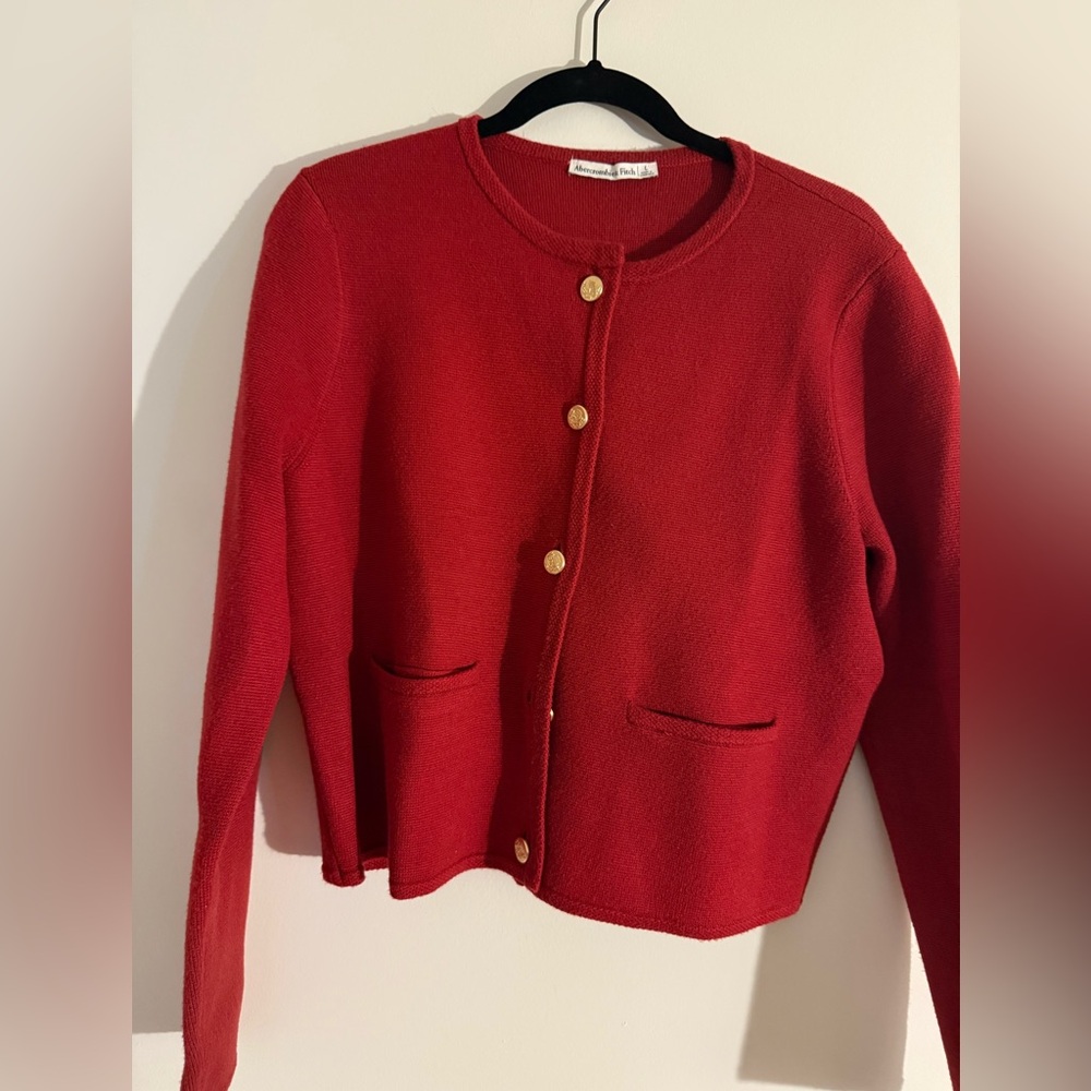 Abercrombie Fitch red front button sweater for women size L
